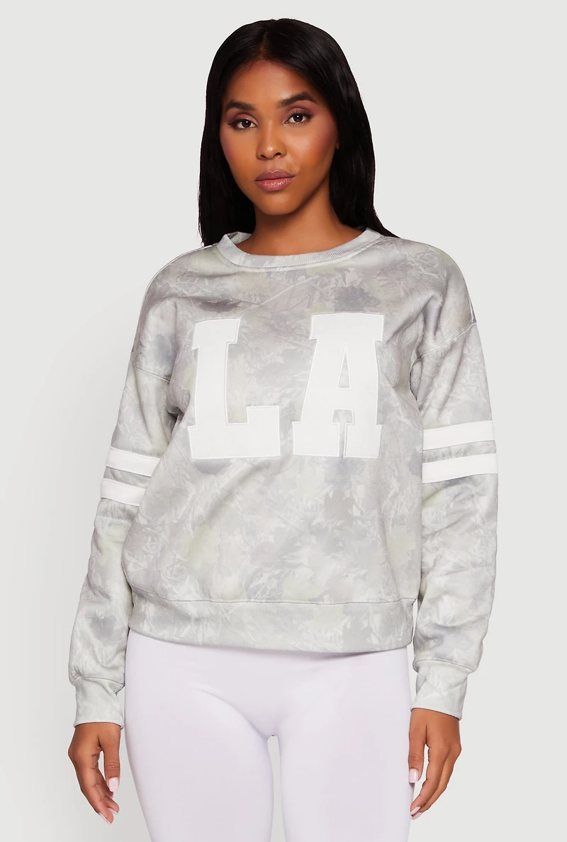 Womens Hunter Camo NY Graphic Varsity Stripe Sweatshirt, Grey, Size L