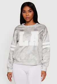Womens Hunter Camo NY Graphic Varsity Stripe Sweatshirt, Grey, Size L