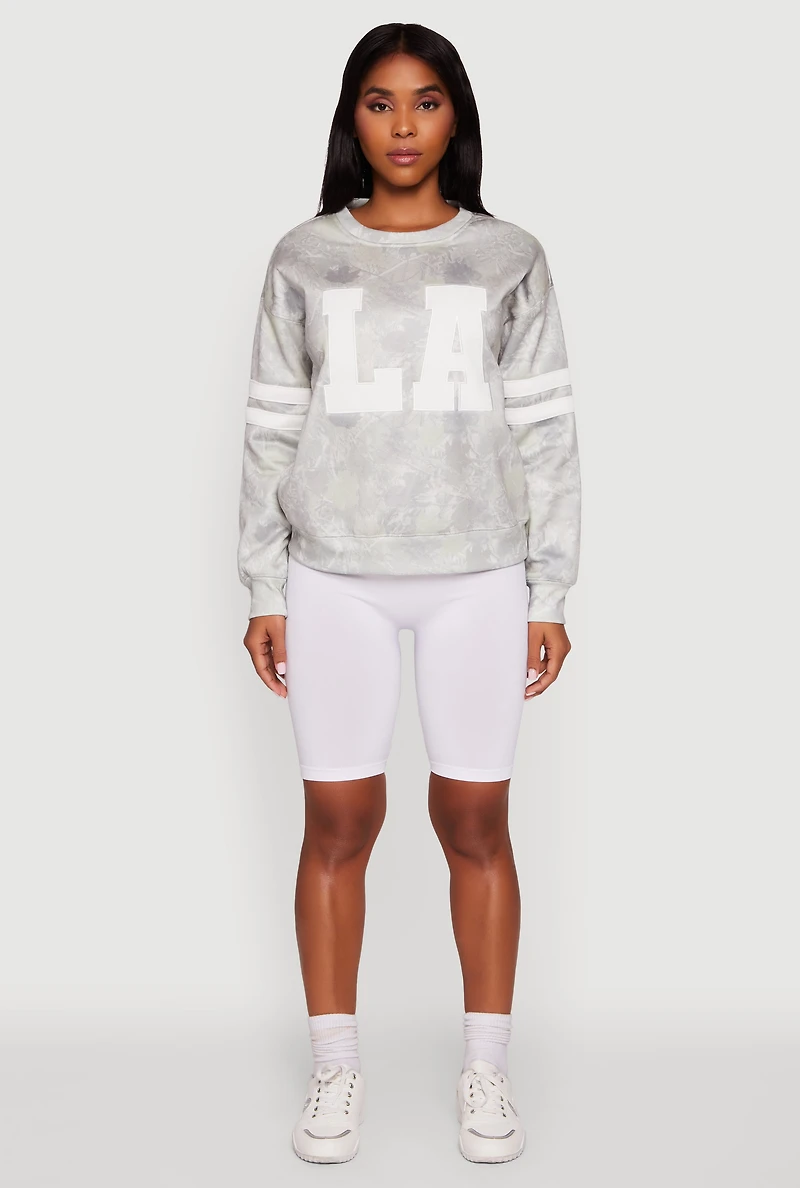 Womens Hunter Camo NY Graphic Varsity Stripe Sweatshirt, Grey, Size L