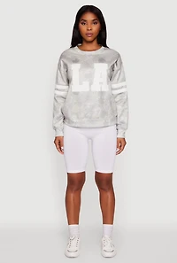 Womens Hunter Camo NY Graphic Varsity Stripe Sweatshirt, Grey, Size L