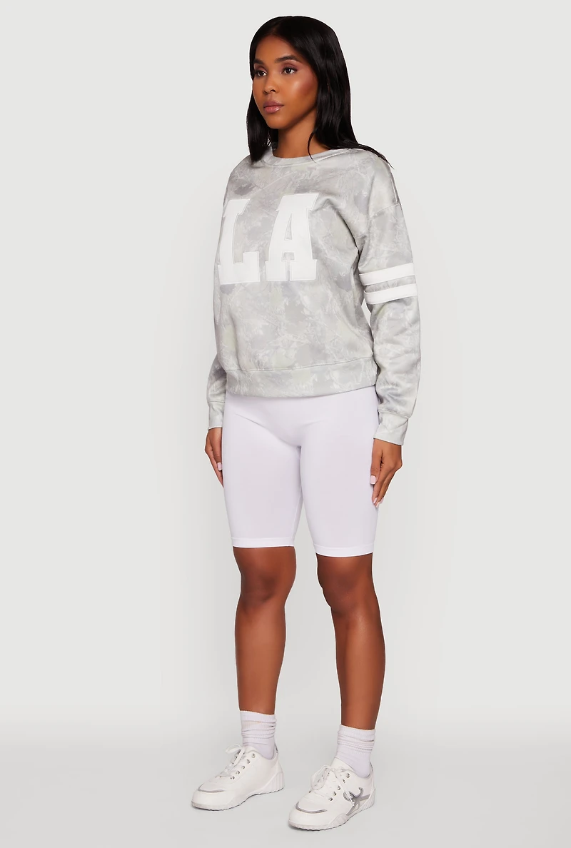 Womens Hunter Camo NY Graphic Varsity Stripe Sweatshirt, Grey, Size L