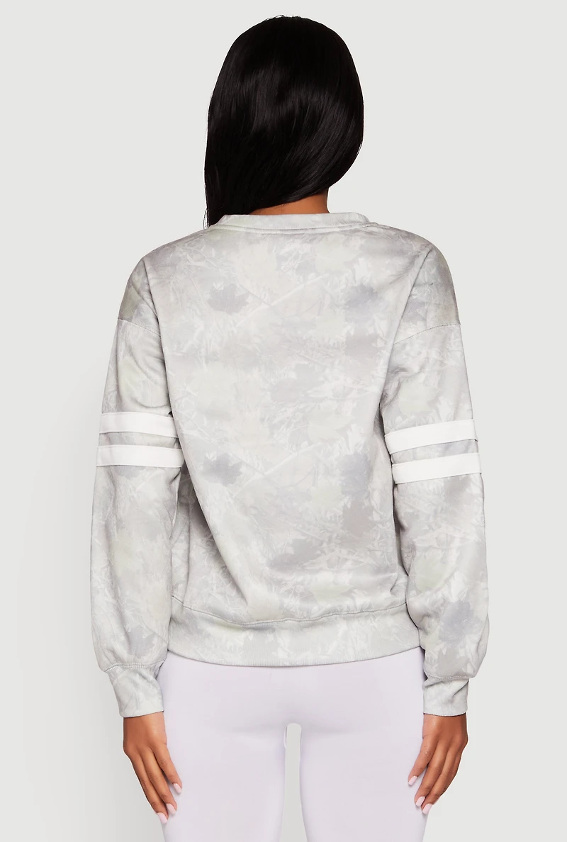 Womens Hunter Camo NY Graphic Varsity Stripe Sweatshirt, Grey, Size S