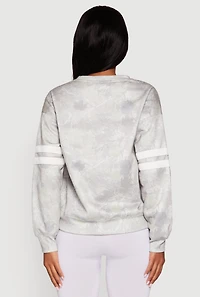 Womens Hunter Camo NY Graphic Varsity Stripe Sweatshirt, Grey, Size S