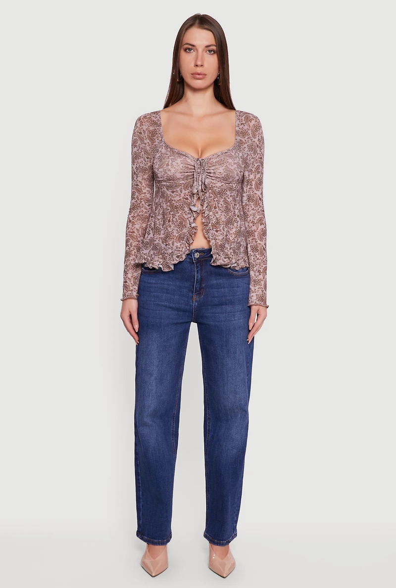 Paisley Mesh Bell Sleeve Blouse