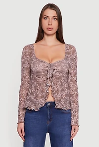 Paisley Mesh Bell Sleeve Blouse