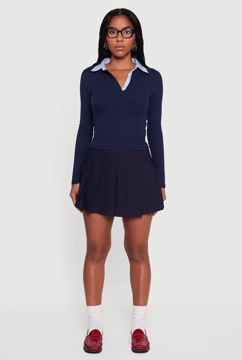 Womens Almost Famous Striped Polo Collar Ribbed Knit Sweater, Blue, Size XL