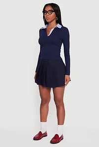 Womens Almost Famous Striped Polo Collar Ribbed Knit Sweater, Blue, Size XL