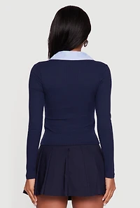 Almost Famous Striped Polo Collar Ribbed Knit Sweater