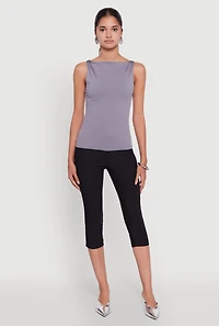 Womens High Neck Shelf Bra Tank Top, Grey, Size M