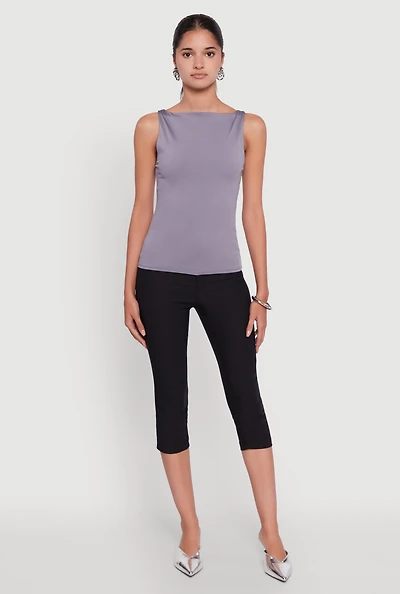 Womens High Neck Shelf Bra Tank Top, Grey, Size S