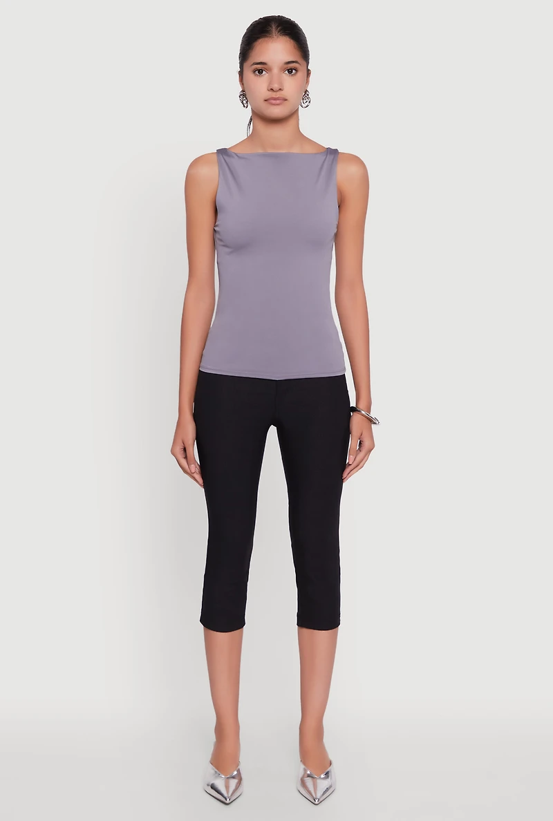 Womens High Neck Shelf Bra Tank Top, Grey, Size M