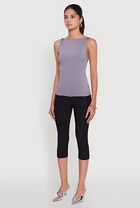 Womens High Neck Shelf Bra Tank Top, Grey, Size M