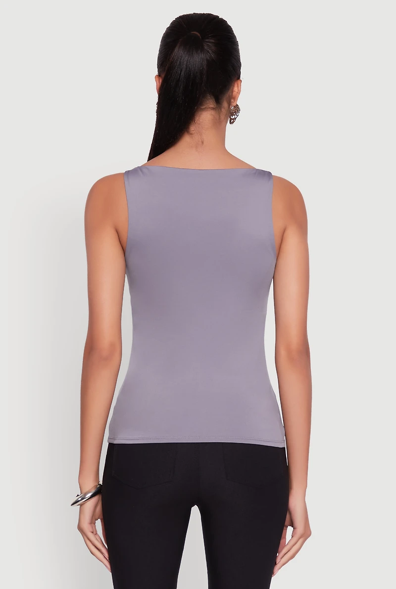 Womens High Neck Shelf Bra Tank Top, Grey, Size M