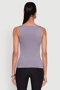 Womens High Neck Shelf Bra Tank Top, Grey, Size M