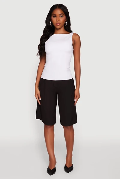 Womens High Neck Shelf Bra Tank Top, White,