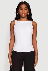 Womens High Neck Shelf Bra Tank Top, White,