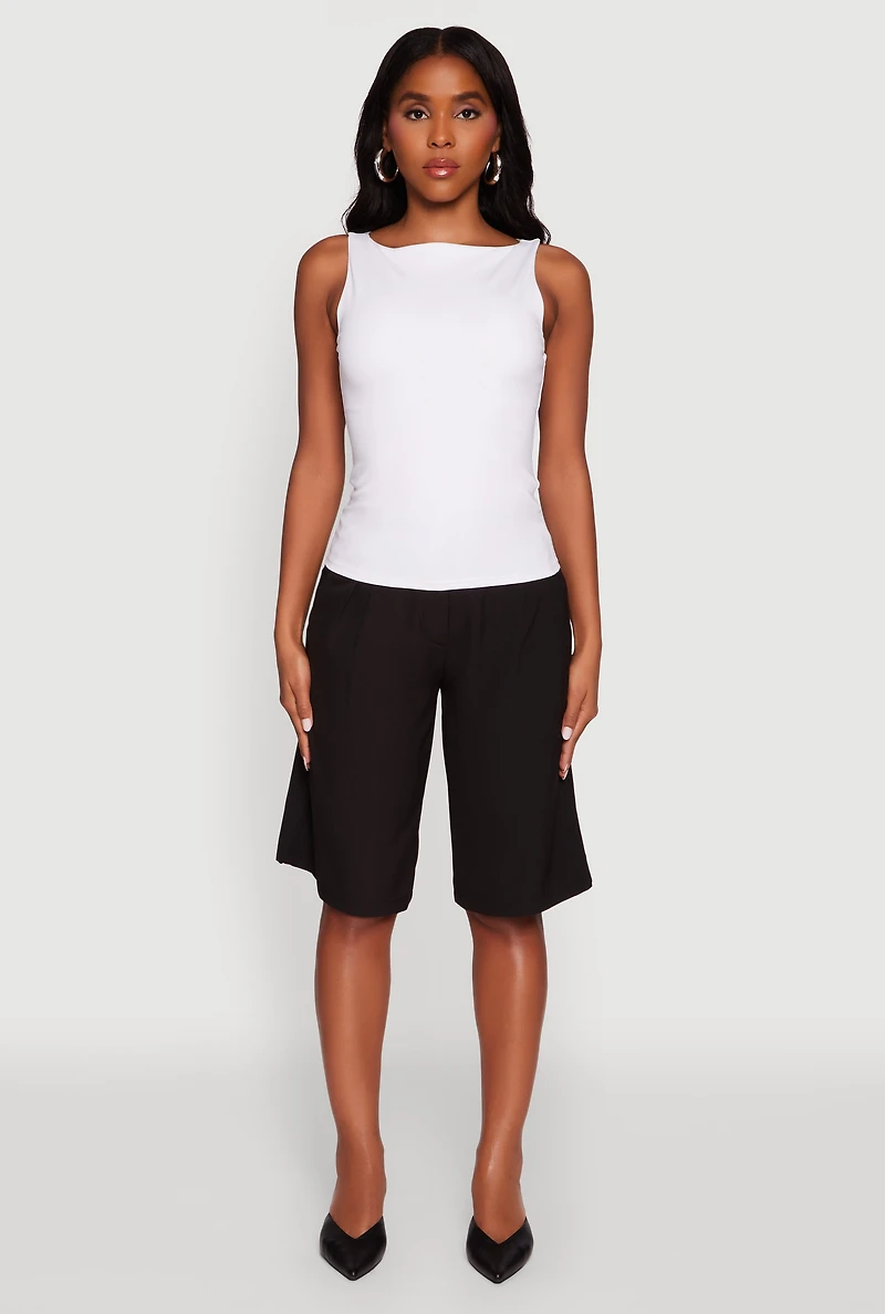 Womens High Neck Shelf Bra Tank Top, White,