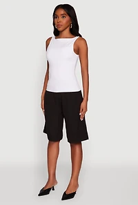 Womens High Neck Shelf Bra Tank Top, White,