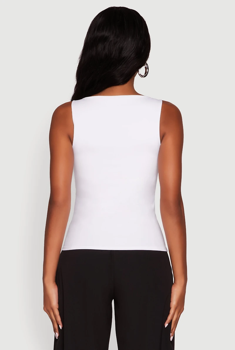 Womens High Neck Shelf Bra Tank Top, White,