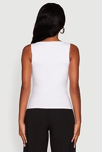 Womens High Neck Shelf Bra Tank Top, White,