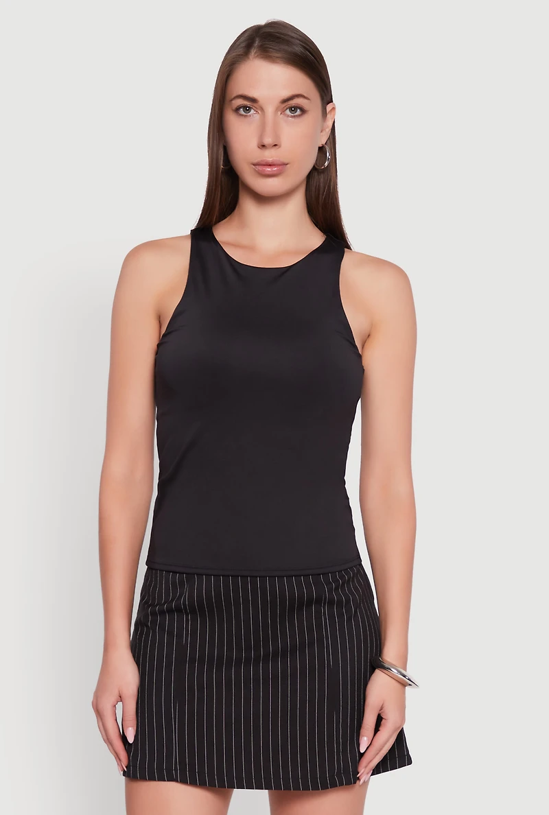 Womens High Neck Shelf Bra Racerback Tank Top, L