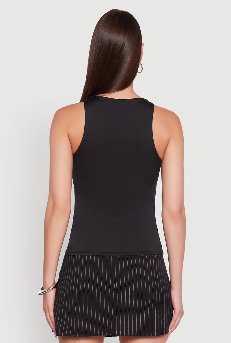 Womens High Neck Shelf Bra Racerback Tank Top, Black, Size M