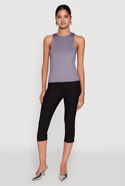 Womens High Neck Shelf Bra Racerback Tank Top, Grey, Size M