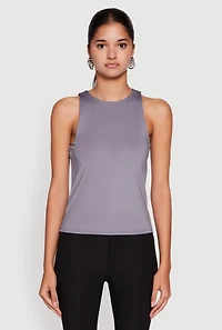 Womens High Neck Shelf Bra Racerback Tank Top, Grey, Size L