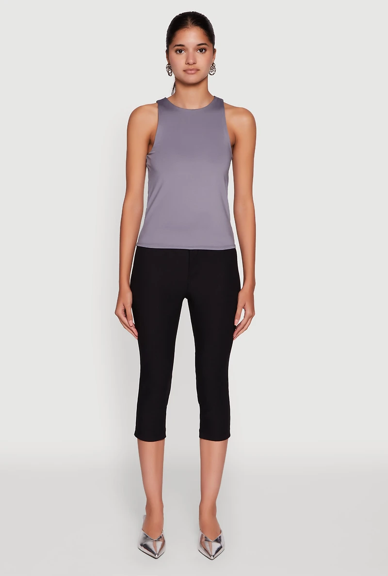 Womens High Neck Shelf Bra Racerback Tank Top, Grey, Size L