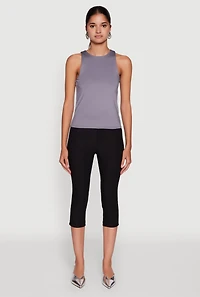 Womens High Neck Shelf Bra Racerback Tank Top, Grey, Size L