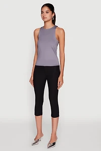Womens High Neck Shelf Bra Racerback Tank Top, Grey, Size M