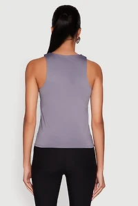 Womens High Neck Shelf Bra Racerback Tank Top, Grey, Size M
