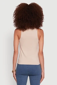 Womens High Neck Shelf Bra Racerback Tank Top, Beige, Size L