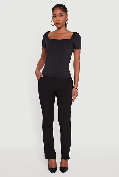 Womens Double Layer Square Neck Short Sleeve Top,