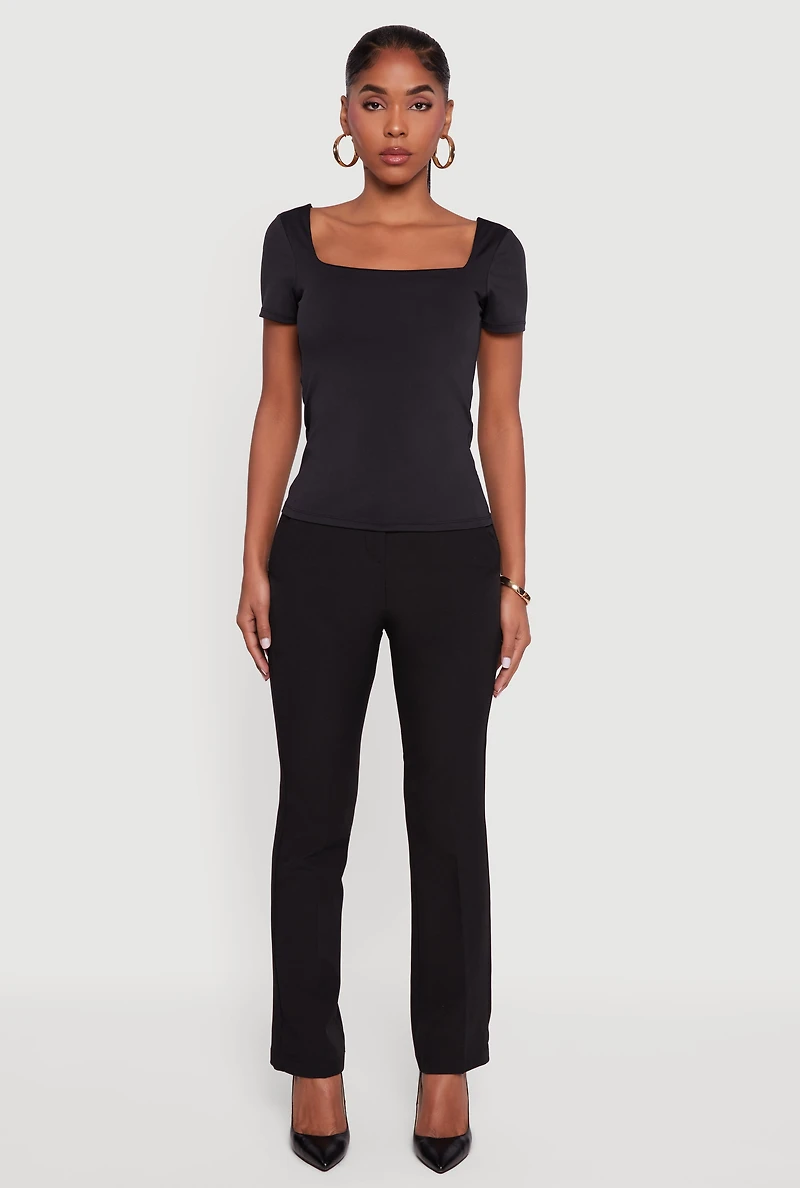 Womens Double Layer Square Neck Short Sleeve Top,