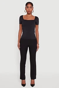 Womens Double Layer Square Neck Short Sleeve Top,