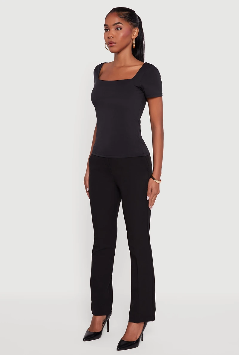 Womens Double Layer Square Neck Short Sleeve Top,