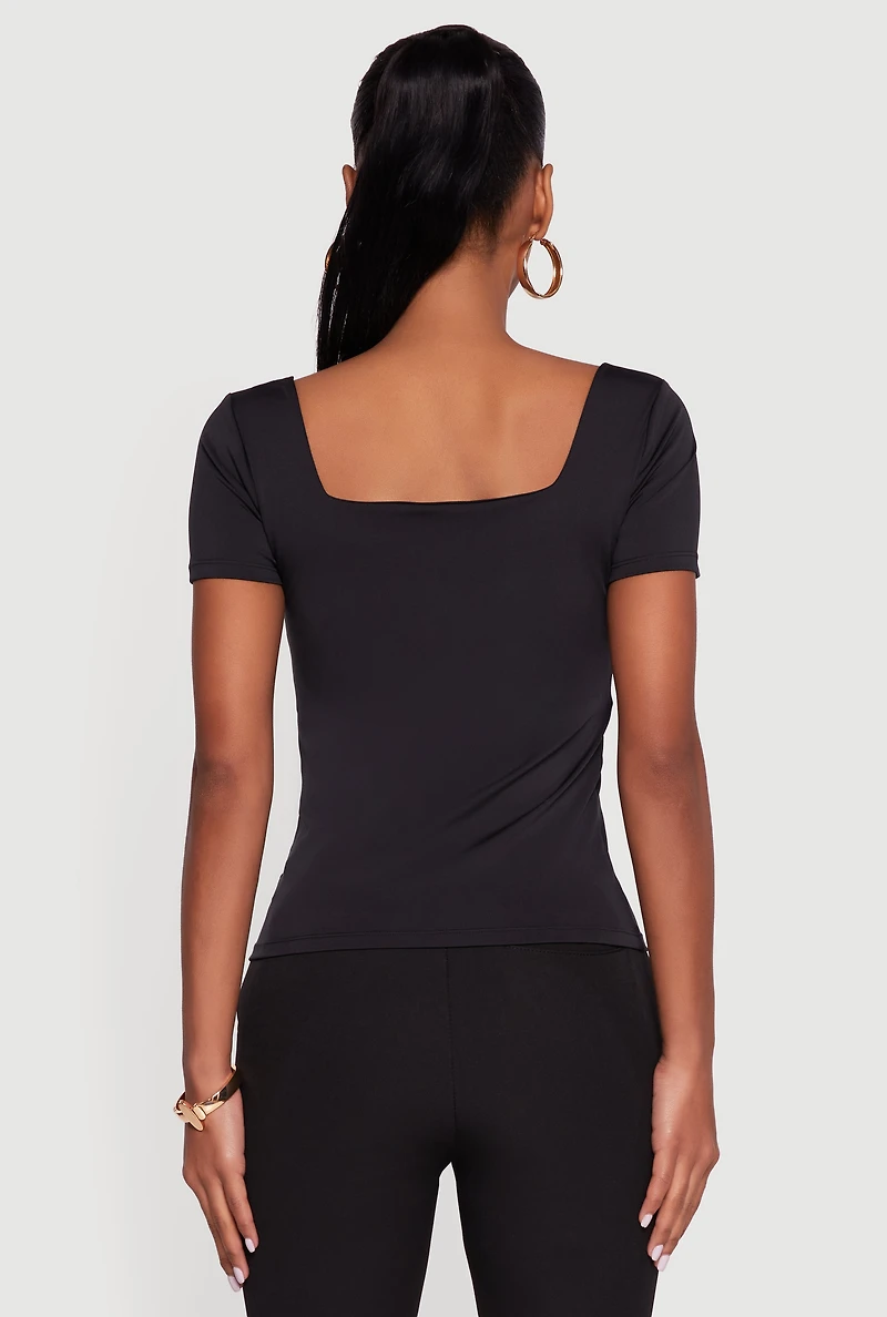 Womens Double Layer Square Neck Short Sleeve Top,