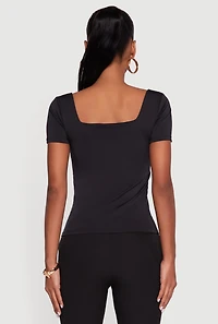 Womens Double Layer Square Neck Short Sleeve Top,