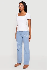 Double Layer Square Neck Short Sleeve Top