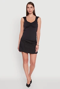 Womens Ruched V Neck Tank Top with Shelf Bra,