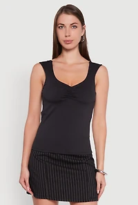 Womens Ruched V Neck Tank Top with Shelf Bra,