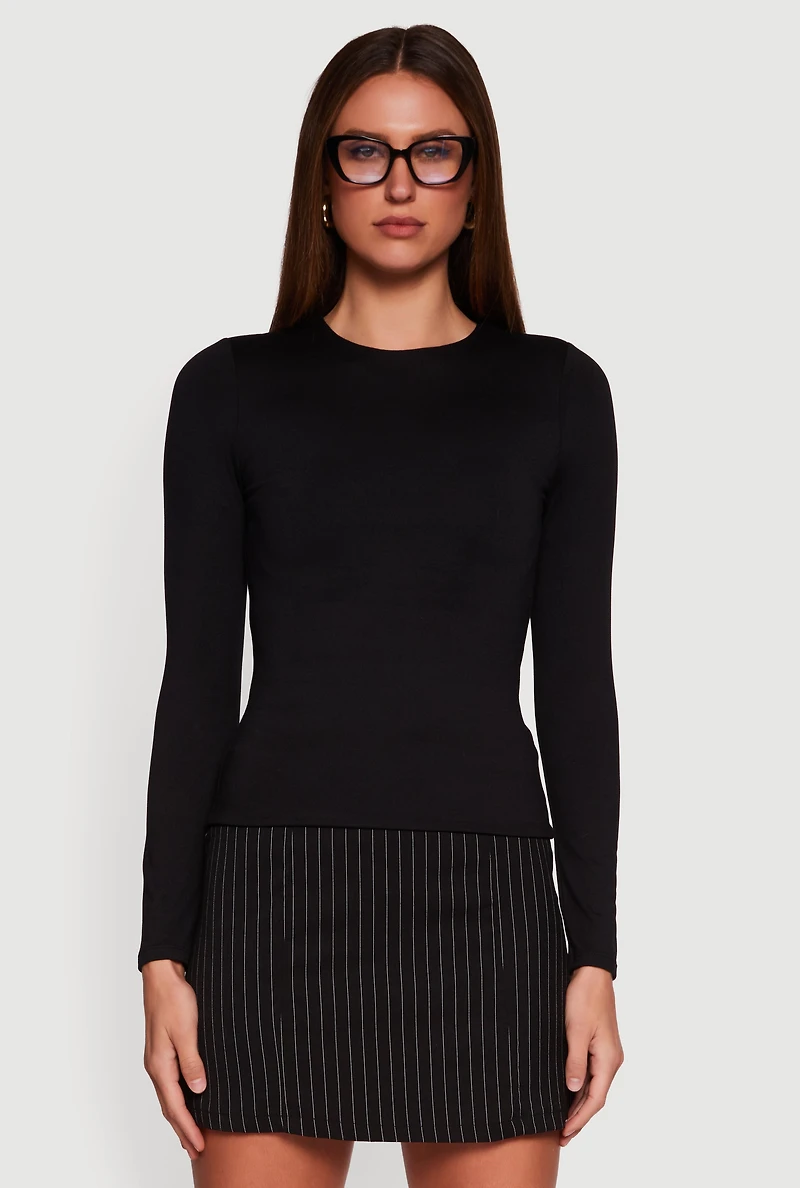 Solid Long Sleeve Crew Neck Tee