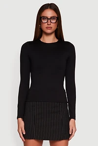 Solid Long Sleeve Crew Neck Tee