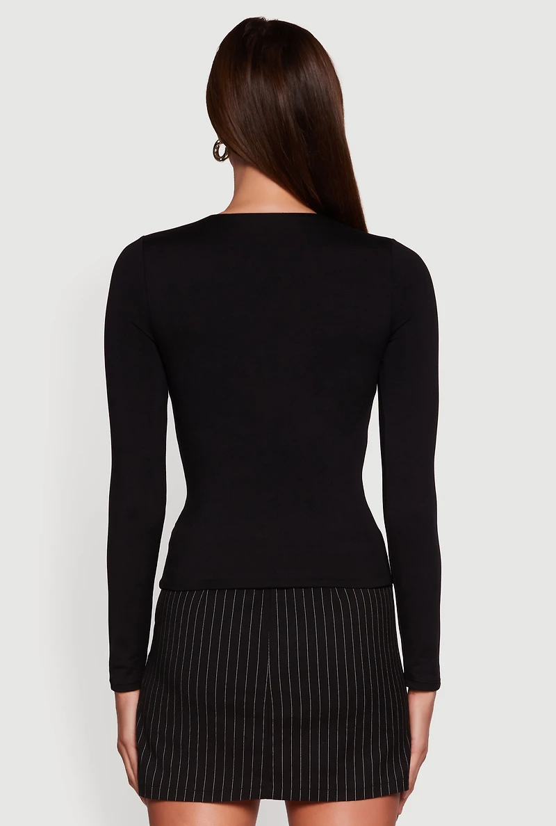 Solid Long Sleeve Crew Neck Tee