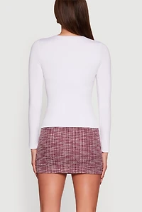 Womens Solid Long Sleeve Crew Neck Tee, White,