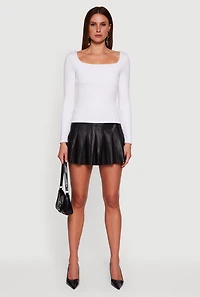 Solid Long Sleeve Square Neck Tee