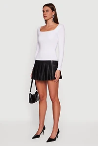 Solid Long Sleeve Square Neck Tee