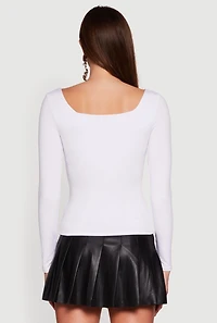 Solid Long Sleeve Square Neck Tee