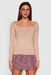 Solid Long Sleeve Square Neck Tee